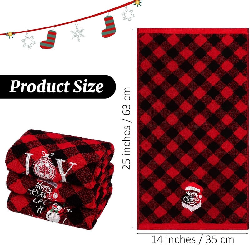 MCEAST 3 Pack Christmas Hand Towels 14 x 25 Inch Cotton Towels Embroidered Christmas Bath Towels Red and Black Buffalo Plaid Hand Towels for Bathroom Kitchen Soft Washcloths for Drying, Cleaning - Image 2